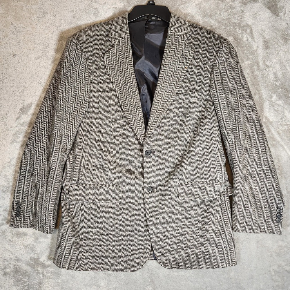 Towncraft Blazer Men's 40R Gray Herringbone‎ Tweed Wool/Lana Sport Coat Jacket